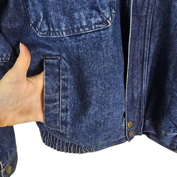 VTG Austin Heavy Denim Jacket Leather Collar XL Insulated Barn Coat Action Back - Picture 6 of 16